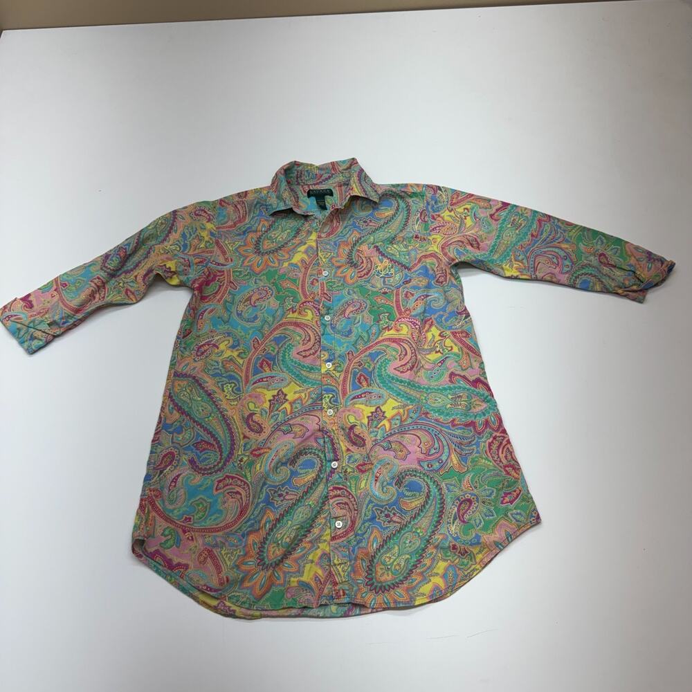 Vintage Ralph Lauren Shirt Womens Large Colorful Paisley Button Up 3/4 Sleeve SM - Picture 2 of 7